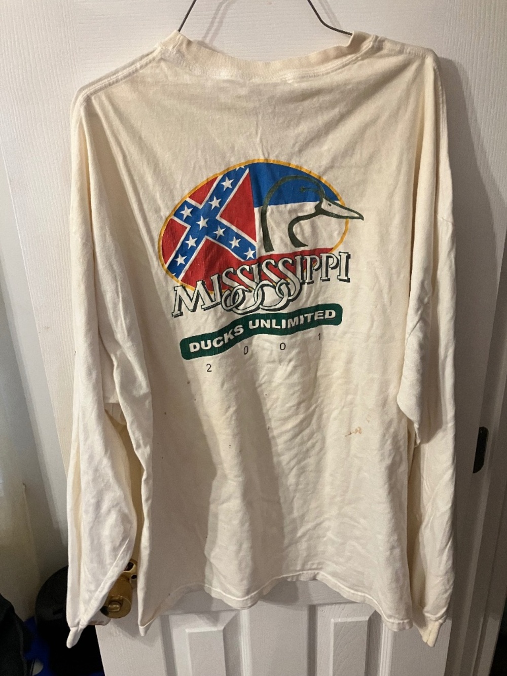VTG Ducks Unlimited XXL Confederate Flag 2001 Hanes Beefy Long Sleeve Rare!